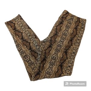 E & K Velvety Smooth Brown Snake Skin Print Cropped Stretch Leggings Women's OS